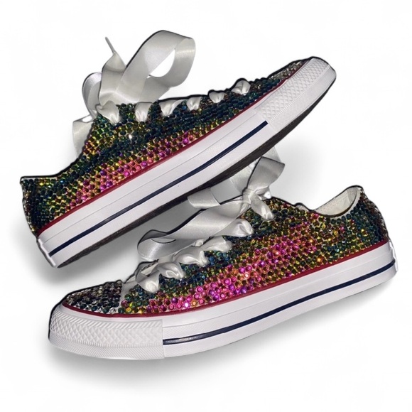 Ombré Rainbow Luxe Crystal Low Top Converse Sizes 5-14 New In Box - Picture 1 of 13